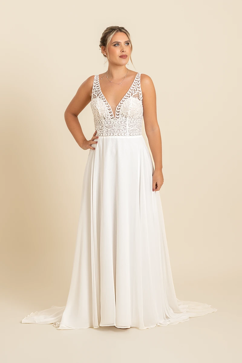 bohemian trouwjurk met kant en kraaltjes