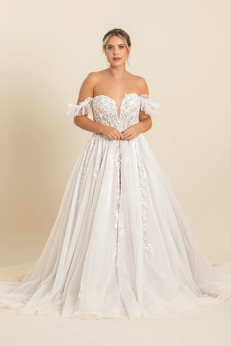 off shoulder strapless trouwjurk